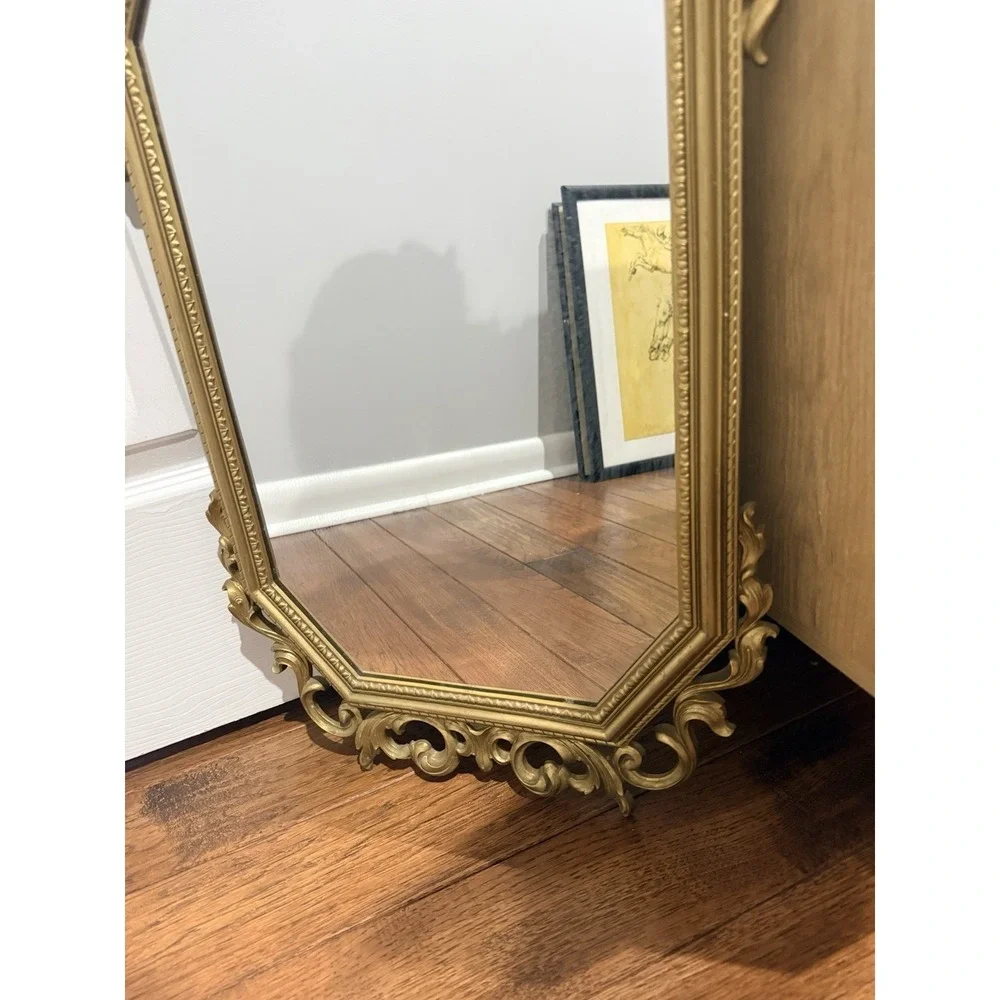 VTG MCM Gold Syroco Ornate Scroll‎ Wall Mirror Hollywood Regency 28x16